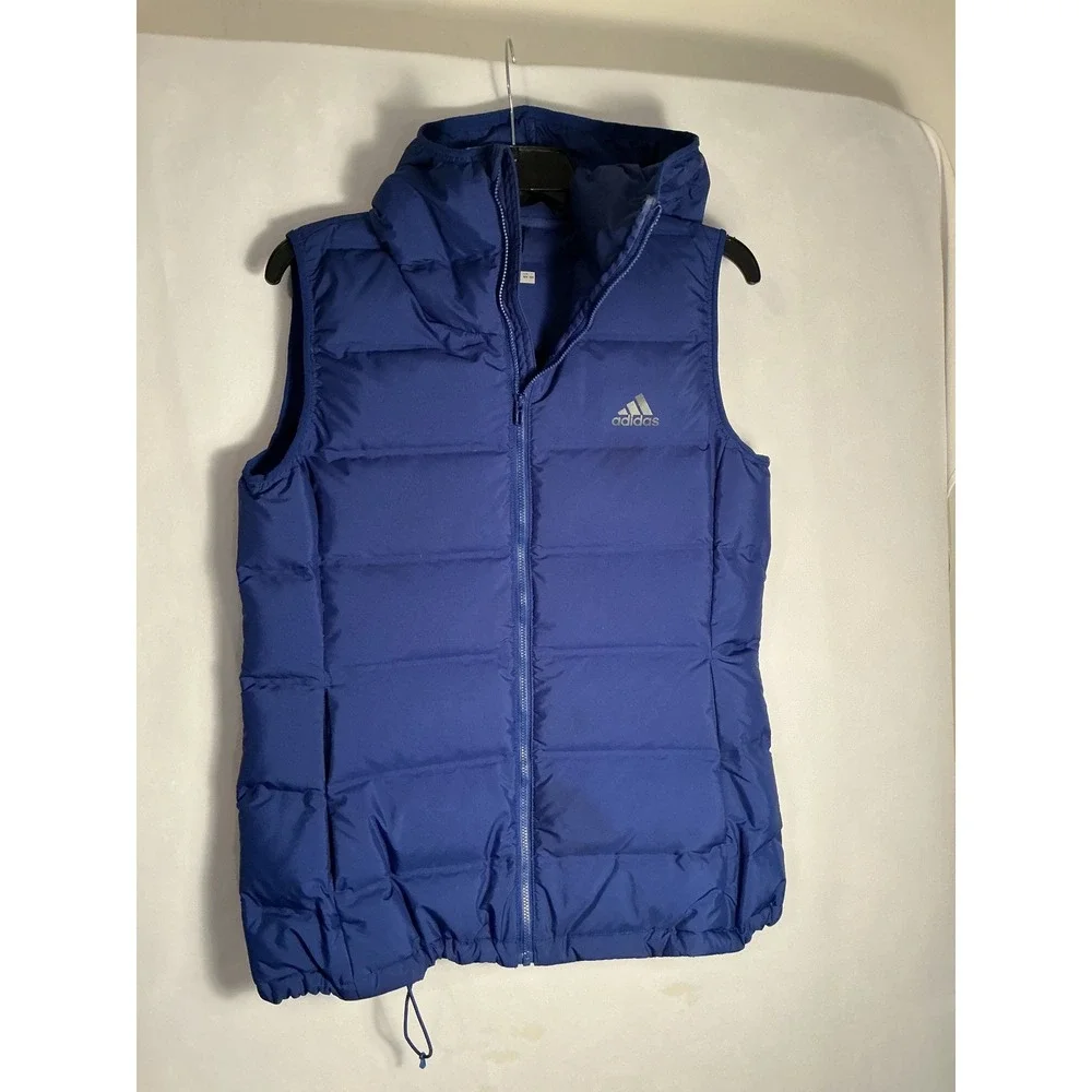 Adidas Hooded Puffer Vest Royal Blue Quilted Full Zip Sleeveless Jacket M‎ - Picture 3 of 14